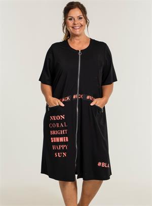 Gozzip Black - Lycia Cardigan med Print, Sort/Koral, M-46/48